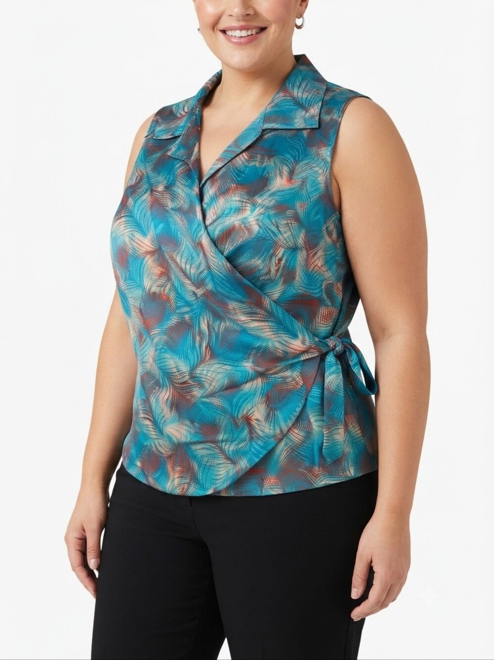 NWT Ashley Stewart Silk Sleeveless Wrap Top Lined Side Tie Size 24 Sky Blue